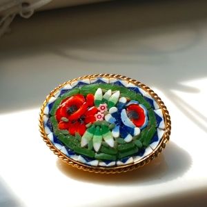 Vintage mosaic pin. /gold tone